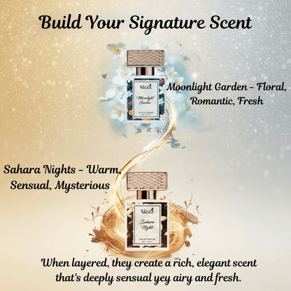 Moonlight Garden & Sahara Nights perfumes — floral, romantic, warm, sensual scents for layering