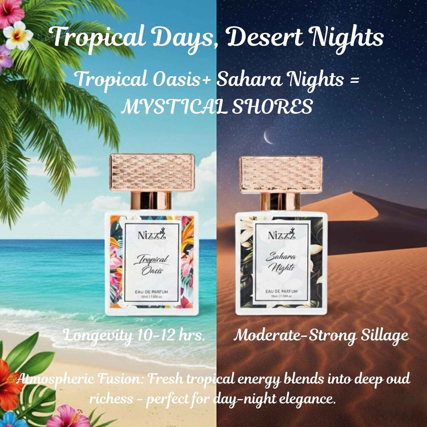 Tropical Oasis & Sahara Nights perfumes: day-night elegance with long-lasting floral & oud scents