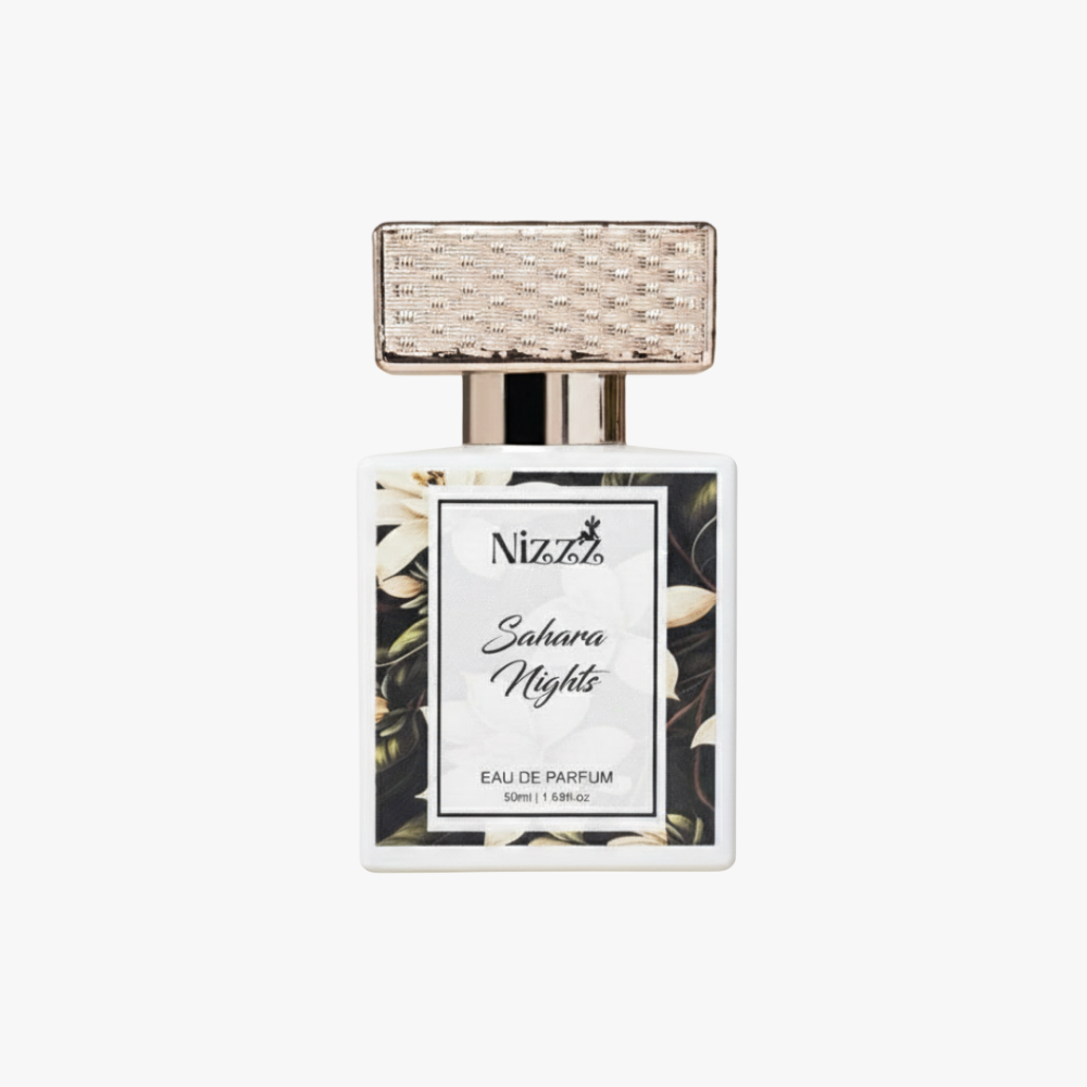 Nizzz Sahara Nights premium eau de parfum bottle on clean white background